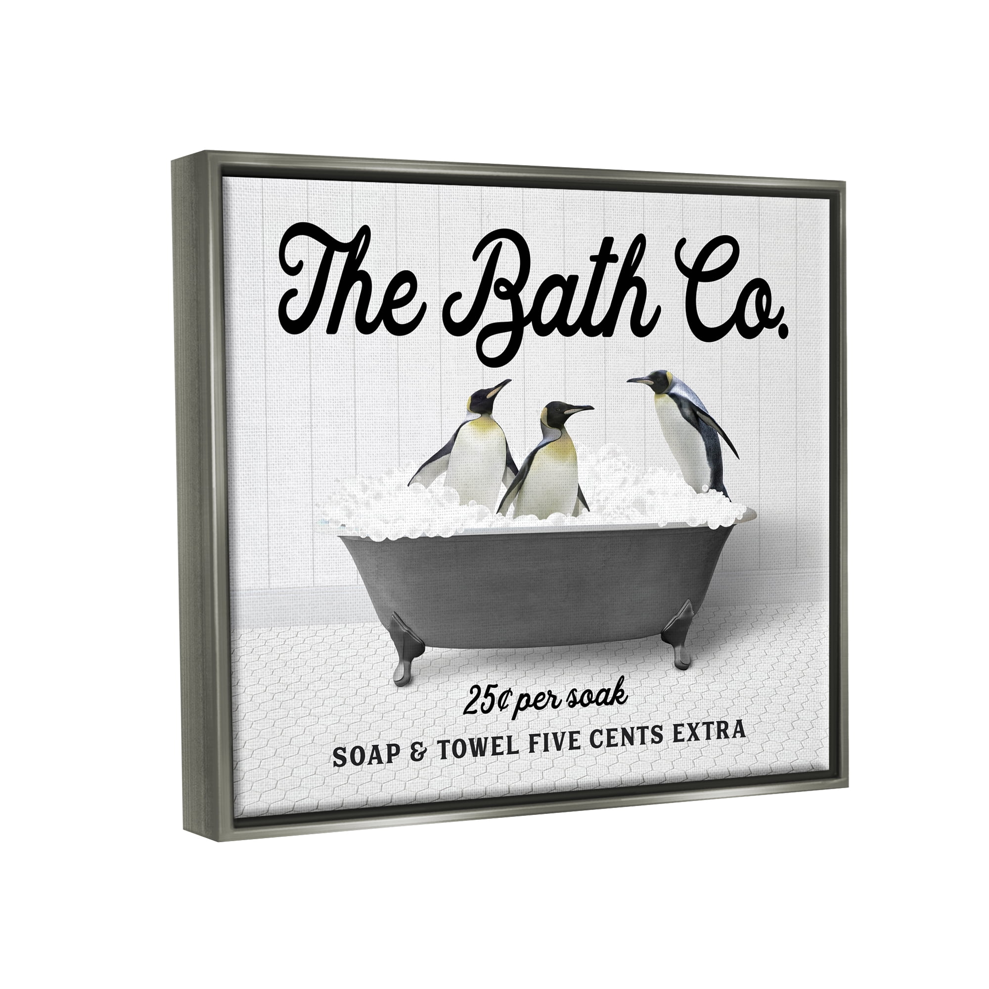 Stupell Industries Penguins in Vintage Tub Animals & Insects Painting Gray Floater Framed Art Print Wall Art, 31 x 25