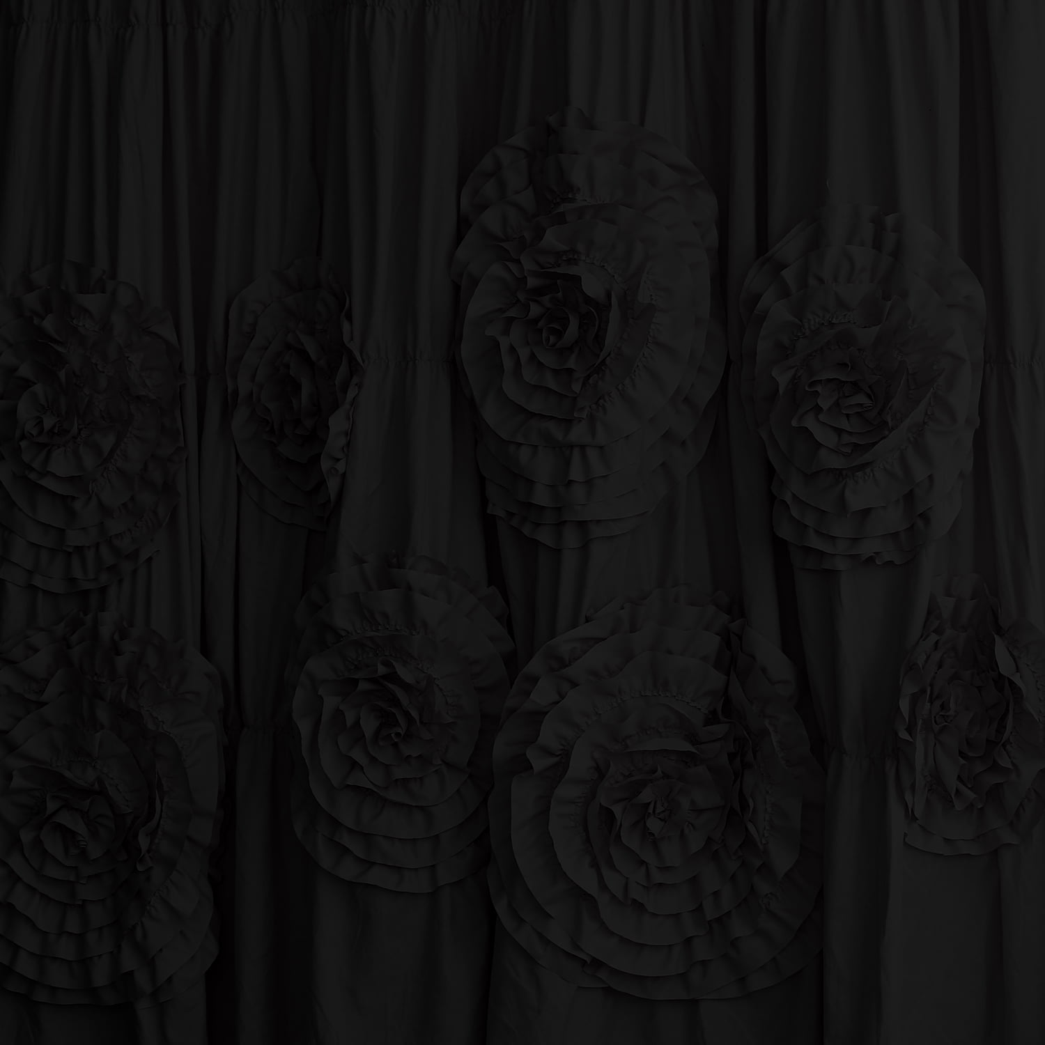 HIG Boho Ruffled Shower Curtain - Oversized Floral Print, Heavy Fabric with Elegant Draping for Bathroom, 72"x72", Black