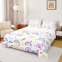 Castle Fairy Teens Boys Girls Cute Rainbow Full Size Sheets 4-Piece,Stars Print Breathable Bed Sheets,Cartoon Cute Lightweight Sheet Sets,Lightweight Room Decor