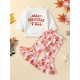 thumbnail image 2 of Wassery 2PCS Toddler Baby Girl Christmas Clothes Kids Long Sleeve Letter Print Sweatshirt Top Santa Flare Pants Set Littel Girls Casual Fall Christmas Outfit 6M-5T, 2 of 9