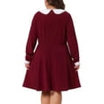 thumbnail image 4 of DARING DIVA Plus Christmas Peter Pan Collar A Line Knee Length Dress 1X Burgundy, 4 of 6