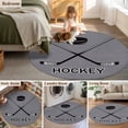 thumbnail image 5 of 7ft Round Rug, Gray Hockey Non-Skid Rubber Backing Large Area Rugs - Living Room Bedroom Home Office, Modern Art Vintage Hockey Ball Sports Indoor Floor Mat Carpets Washable Rug, 5 of 9