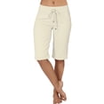 thumbnail image 3 of Loopsun Womens Summer Fashion Casual Solid Low Waist Slim Drawstring Button Knee Length Daily Wear Shorts with Pockets Beige, S, 3 of 5