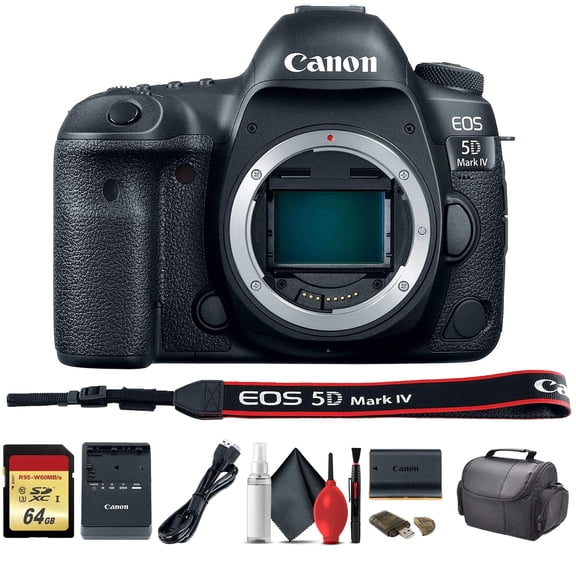 Restored Canon EOS 5D Mark IV DSLR Camera (1483C002) with 64GB Memory Card, Case, Cleaning Set and More - Starter Bundle (International Version) (Refurbished)