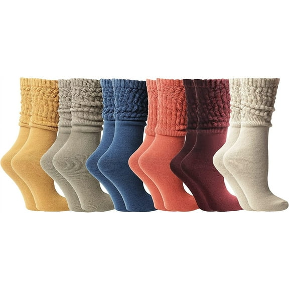 Yacht & Smith 6 Pairs Women's Scrunched Slouch Socks, Cotton Boot Socks Bulk Pack