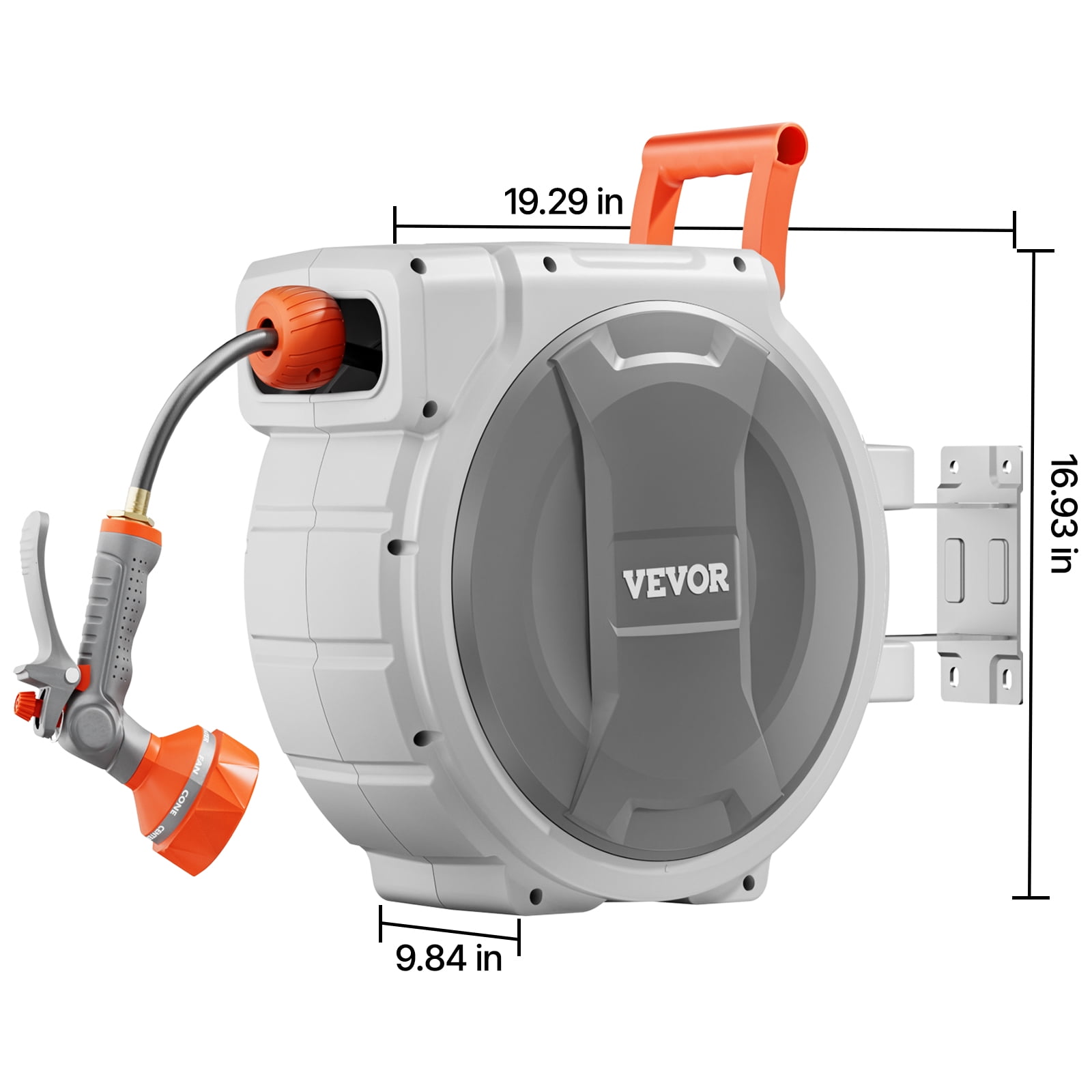 VEVOR Retractable Garden Hose Reel, 5/8 Inch x 100 ft Wall Mounted Hose Reel, Heavy Duty Garden Hose Reel with 9 Patterns Nozzle, Any Length Lock, Upgraded Slow Return System and 180°Swivel Bracket