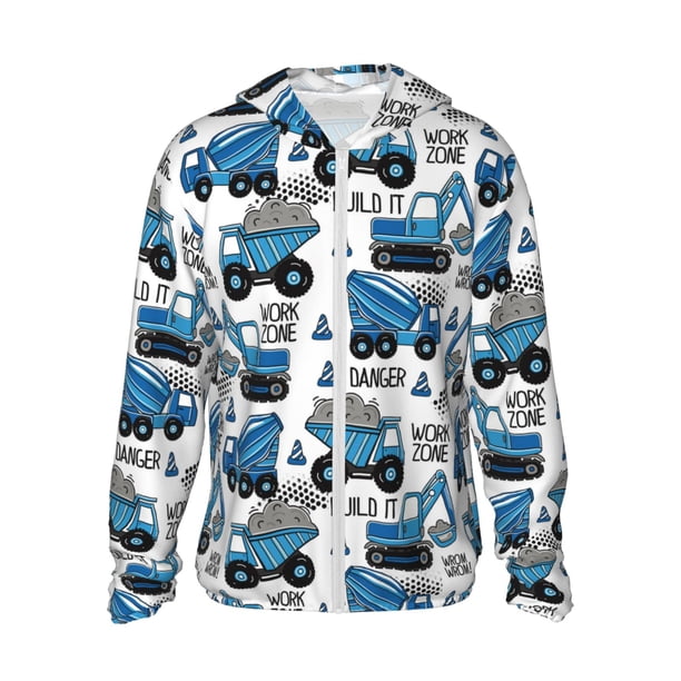 Fotbe Blue Excavator Chaqueta con Protección Solar UPF 50+ para Hombre y Mujer, Camisa con Capucha y Bolsillos-XX-Large