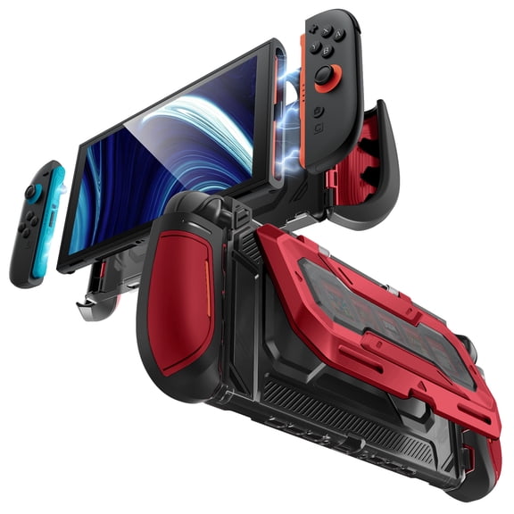 Mumba Dockable for Nintendo Switch 2 Case Cover with Flip Stand,Ergonomic Switch 2 Grip Protective Cover Holds 5 Game Cards & 2 TF Cards TPU Accessories and Quick-Release Joy-Con Design Shell -Ruddy