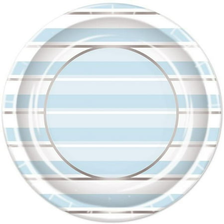 

Blue and White Stripe Baby Shower Round Plates 9 - 8 Pcs.