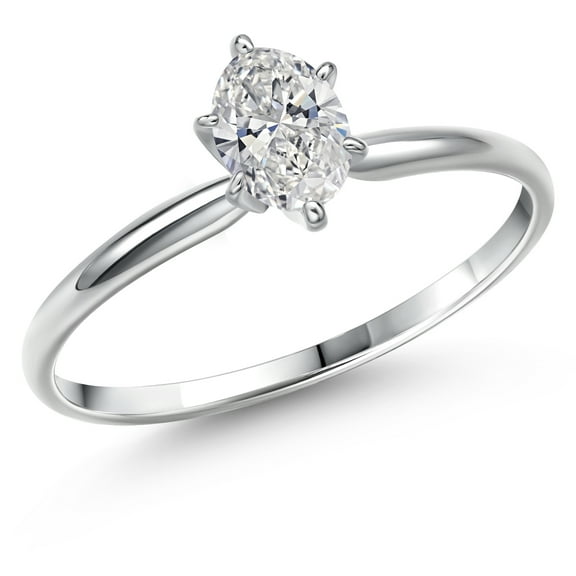 Gem Stone King 14K White Gold Lab Grown Diamond Engagement Ring for Women | 0.50 Cttw | Oval 6.5X4.5MM | Gemstone April Birthstone | Size 5