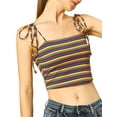 thumbnail image 1 of INSPIRAR CHIC Blusas de tirantes de verano a rayas con lazo para mujeres M Multicolor Negro, 1 of 8