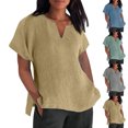 thumbnail image 1 of WRKEKC Hauts d'Été pour Femmes, Blouse Décontractée à Manches Courtes pour Femmes, Coupe Ample, Col Rond, Tunique Unie pour le Travail au Bureau, Chemise d'Été Confortable, 1 of 7