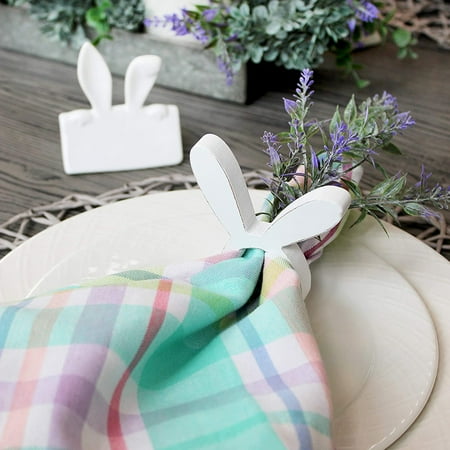 

GXSR 4PCS Bunny Napkin Rings Wooden Rabbit Ear Napkin Rings Easter Decoration Napkin Rings Table Decoration Supplies for Easter Party Dinner Party Weddings