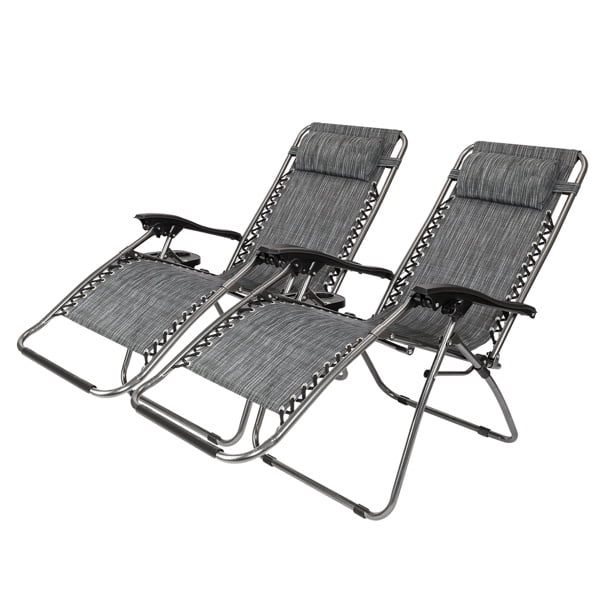 Set of 2 Zero Cravity Lounge Chairs,Outdoor Patio Folding Recliners for Pool Beach with Pillow and Cup Holder