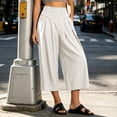 thumbnail image 6 of VBVC Women's Cotton Linen Pull-On Capri Pants , Casual Summer Wide Leg Trousers For Women , Ladies' Paper Bag Waist Pleated Pants with Pockets,Beige,S-2XL, 6 of 6