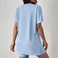 thumbnail image 3 of 2 Piece Short Sets for Women Summer Dressy High Slit Top Shirt Travel Vacation Airport Outfits Soft Vacation Workout Shorts Sets Matching Clothing, 3 of 4