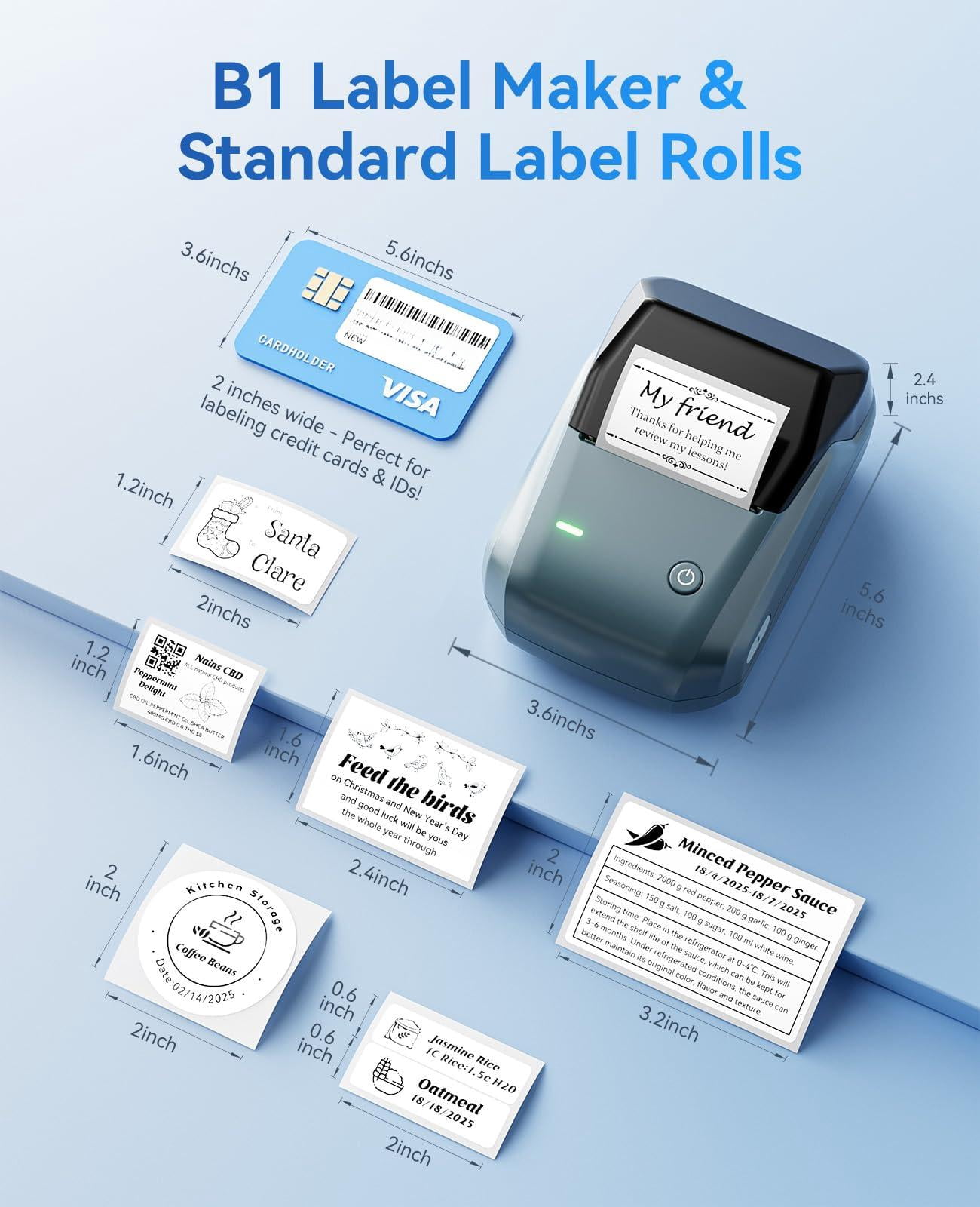 B1 Label Maker Machine  Thermal Printer Easy To Use For Office Home Business Came With 1 Roll White Label(blue)