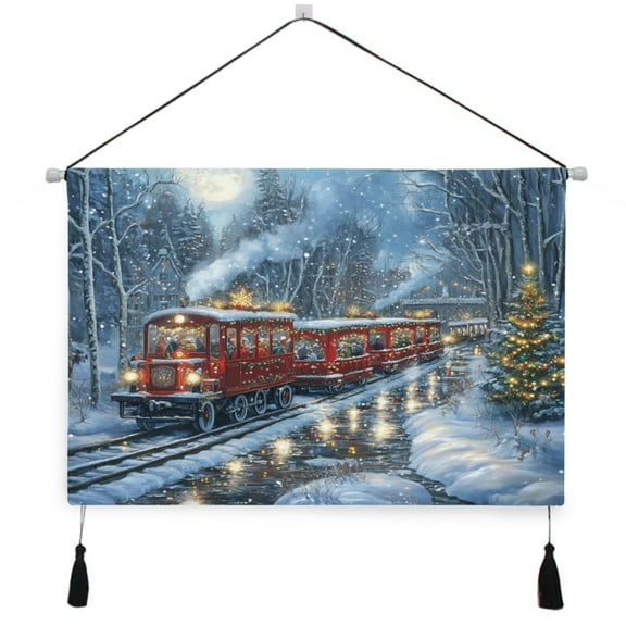 WOBOGO Christmas Train Picture Living Room Canvas Wall Art Bedroom Study Framed Canvas Print Artwork Home Office Decorations 24.5×16.7in
