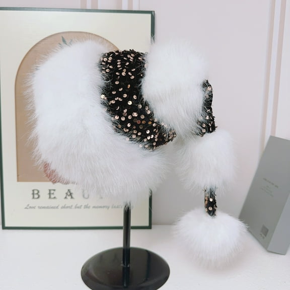 Black White Sequin Christmas Santa Claus Hat with Faux Fur,Deluxe Holiday Sequin Christmas Hat Headwear Accessories