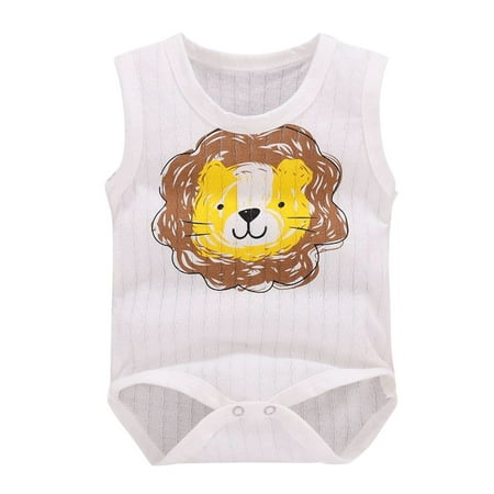 

3 Month Baby Boys Girls Sleeveless Bodysuit Letter Cartoon Print Romper Summer Preemie Clothes Boy