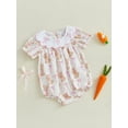 thumbnail image 5 of Qmyliery Baby Girl Easter Romper Rabbit Bow Doll Collar Ruffle Sleeve Bodysuit Cute Summer Clothes 3 6 12 18 Months, 5 of 9