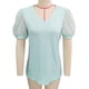thumbnail image 1 of Camiseta de verano verde menta con escote en V, mangas cortas abullonadas y detalle de encaje, corte holgado, XXL, 1 of 3