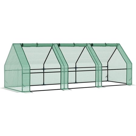 muzi 9' x 3' x 3' Mini Greenhouse with Zippered Doors & Roll-up Windows, Portable Plant Hot House with Durable PE Cover, Water Resistant, UV Protected for Outdoor Flowers, Vegetables, Green