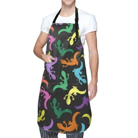 

Cauagu Colorful Lizards Aprons with Pockets Waterproof Apron for Women Kitchen Cooking Apron Adjustable Bib Aprons Chef Apron for Cooking Drawing Crafting