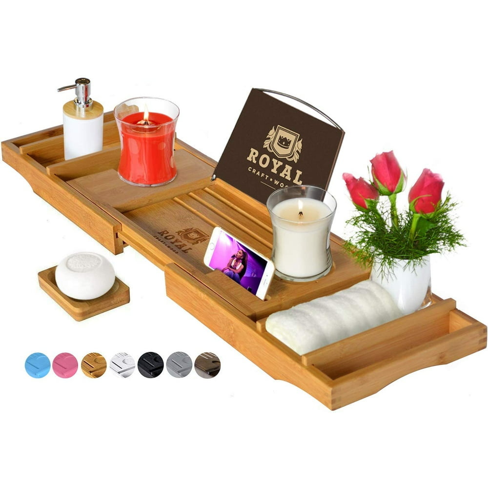 Royal Craft Wood Natural Bamboo Luxury Bathtub Caddy Tray Organizer for