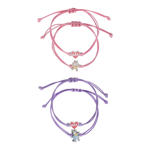 Bluey Adjustable Friendship Bracelet Set, Heart Charm, 4-Pack