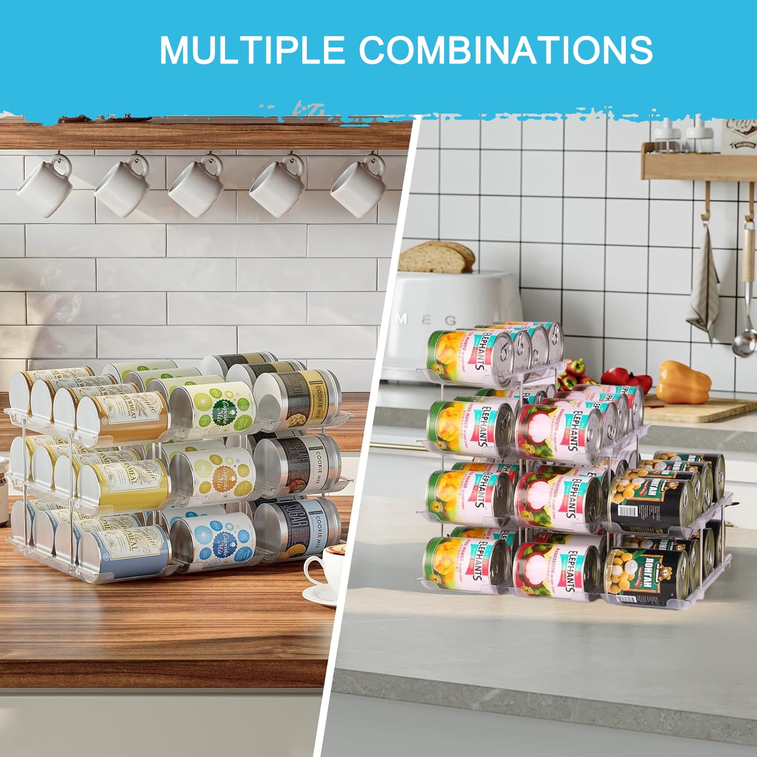 YUSS Can Organizer for Pantry Free Combination Can Dispenser,Clear 3 Sets 3 Tier Storage Rack for 36 Cans Soda Can Organizer for Fridge,Suitable for Cabinet Pantry Fridge Countertop