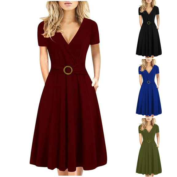 Ahuyic Womens Casual Dress,Womens Plus Size Dress,Womens able Summer Printed Short Sleeved-neck Beach Dress,Black,XXL