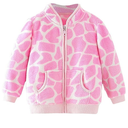 

RPVATI Infant Baby Girls Toddler Long Sleeve Zip Up Jacket Pockets High Neck Jacket Winter Fleece Printed Clothes 6M-5Y