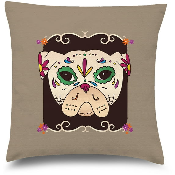 Awkward Styles Sugar Skull Decorative Pillow Covers Pug Puppy Throw Cushion Case