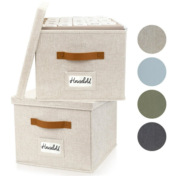ZICOTO Ensemble de 2 Boîtes Organisatrices Décoratives pour Dossiers - Classeurs Pliables en Lin avec Poignées, Parfaits pour Ranger Tous Vos Documents et Dossiers Suspendus - Caisses Portatives à Glissement Facile avec Couvercle