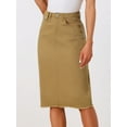 thumbnail image 2 of INSPIRE CHIC Women's Jean Skirts High Waist Raw Hem Knee Length Mother's Day Wrap Denim Skirts Khaki S, 2 of 6