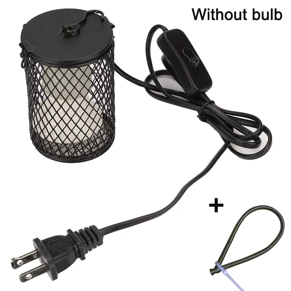 Black 100W Basking Heater Lamp Ceramic Heat Emitter with Thermostat & Anti-Biting Hanging Hook Design Reptile Heat Lamp with Guard 