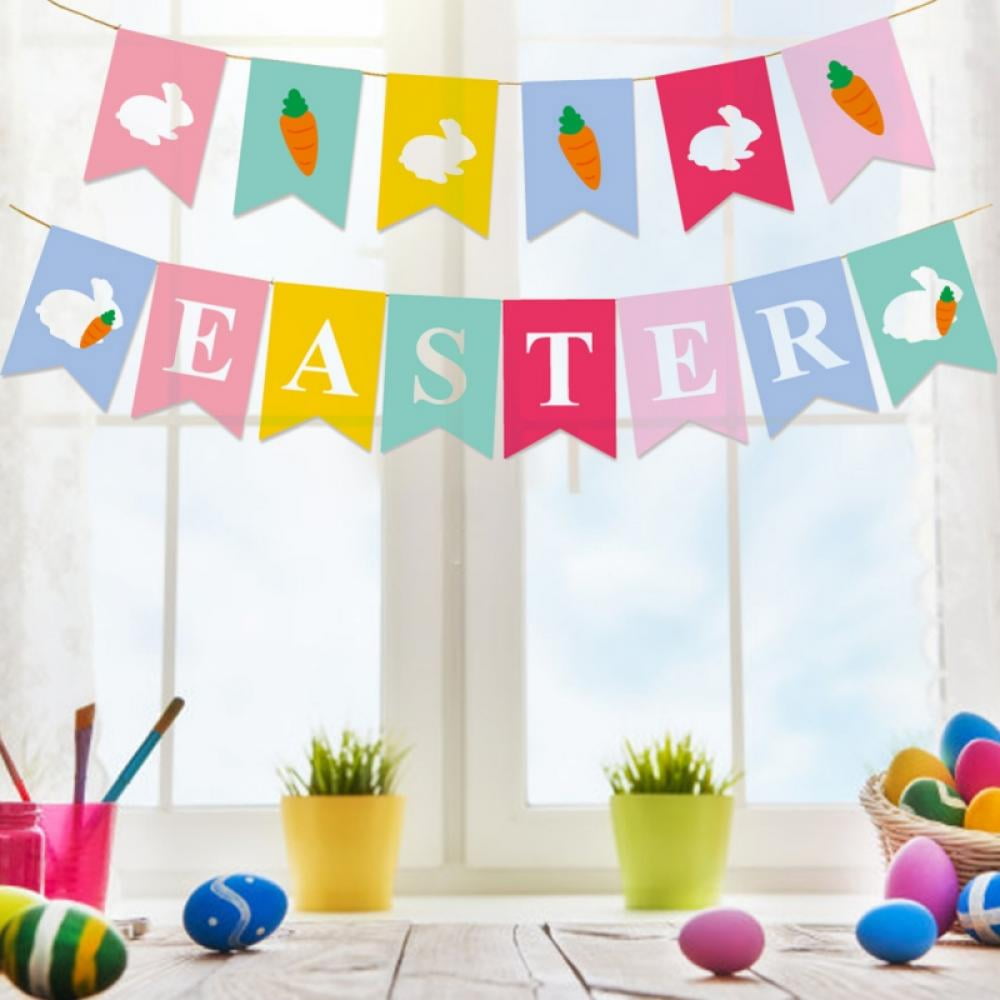 New Elegant Bunting Banner Happy Easter Bunny Hanging Garland Party Decorations 