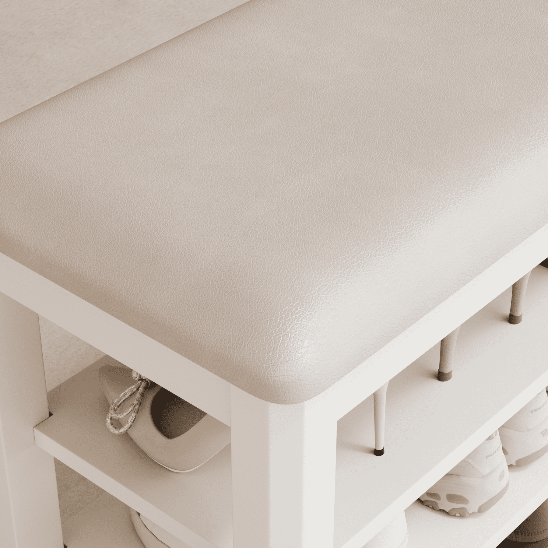 Muwuele 3-Tier Shoe Rack with Leather Cushion, Shoe Organizer Storage with Adjustable Shelves, White Wood Shoe Bench for Entryway, Mudroom, 39.3"W