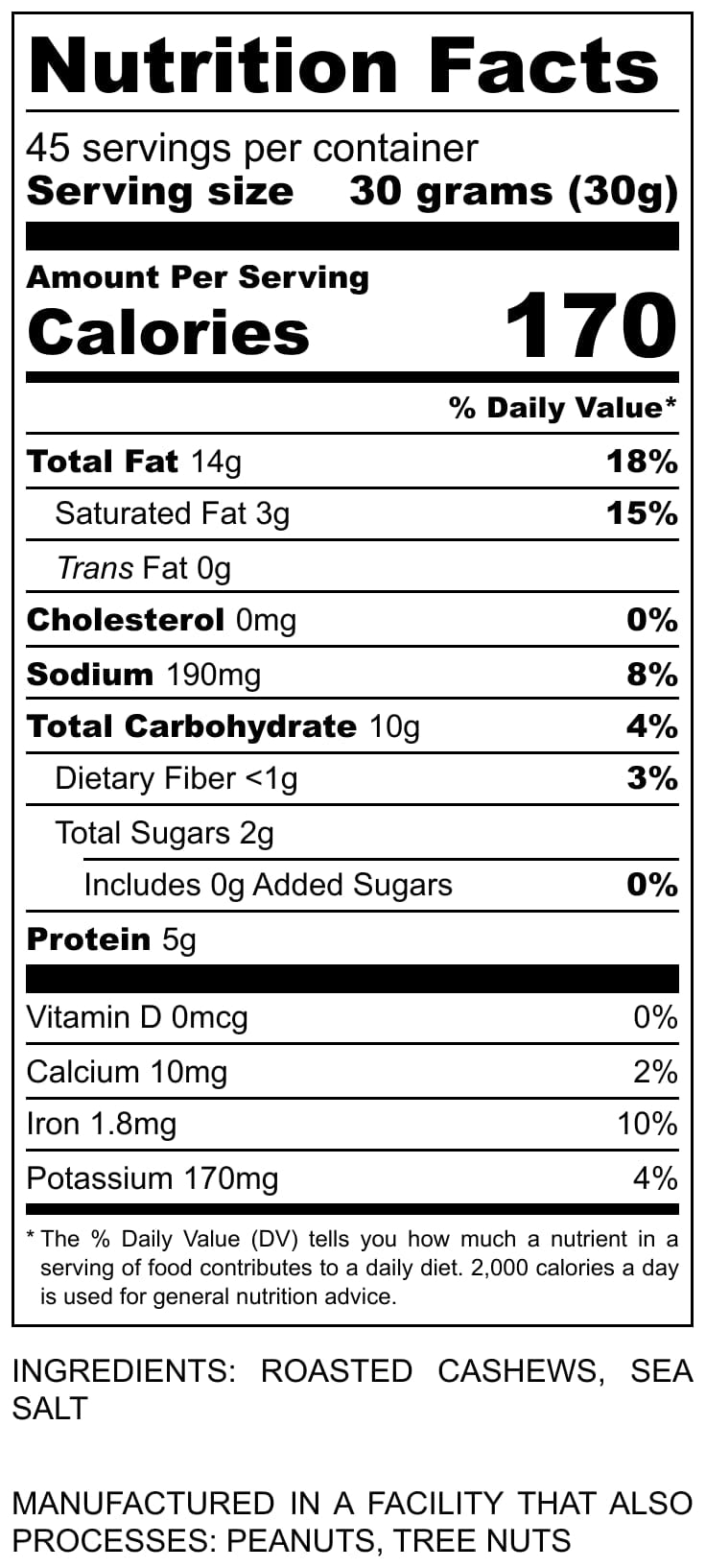 Dry Roasted Whole Cashews with Sea Salt-48oz-No oil No PPO Non GMO Vegan Kosher I'M A NUT
