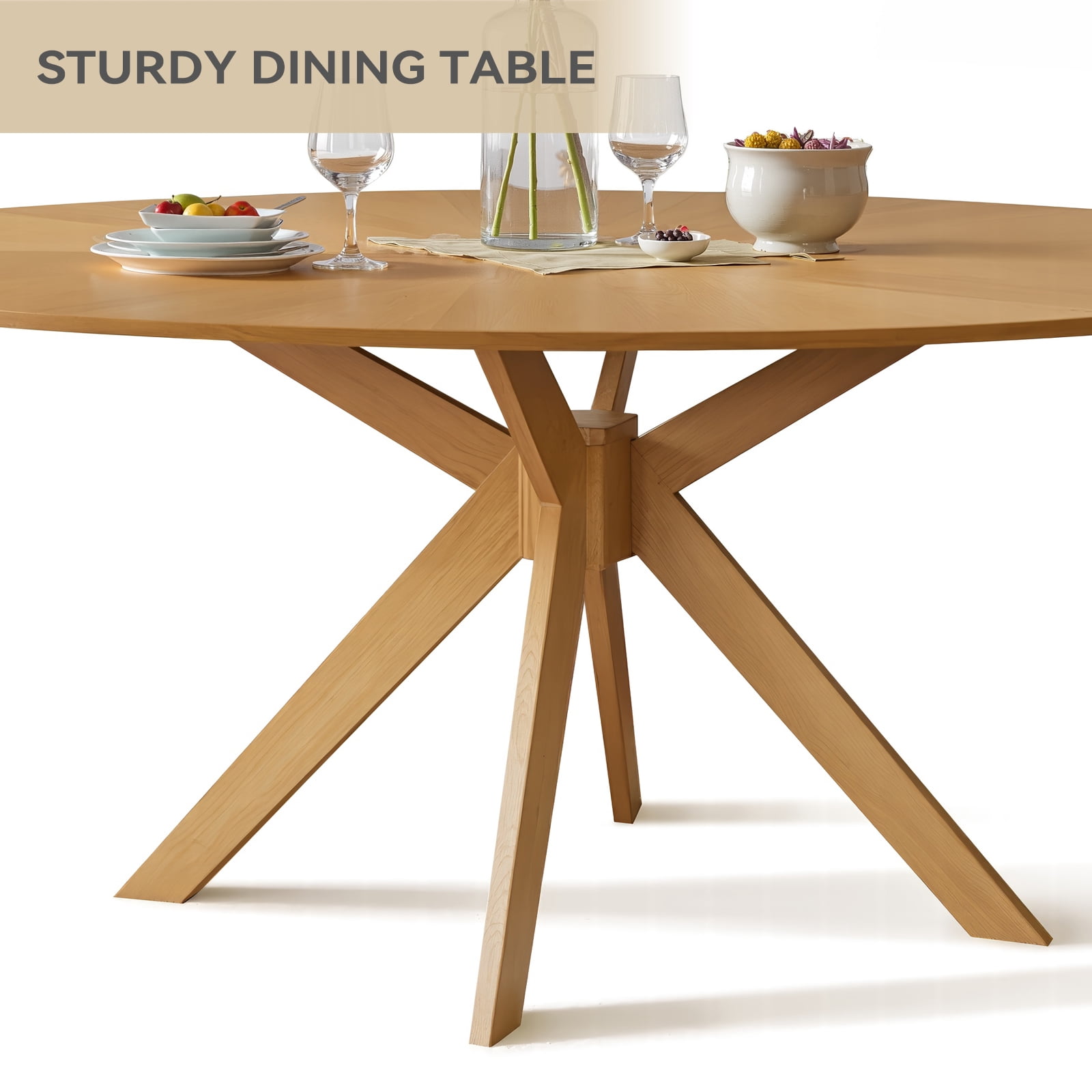Kithkasa Dining Table for 4-6,43" Rustic Oval Wooden Mid Century Kitchen Table with Sturdy MDF,Modern Dininig Room Table for Home,Living Room, Office, Restaurant,Light Walnut