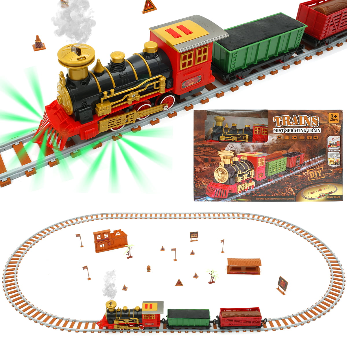 1 Sign 1 Track 4 Shapes Easter Display Details about   Wooden Train Set Toy 4 Train Cars 