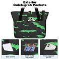 thumbnail image 2 of Tote Bag for Women - Black Halloween Bats with Green Shoulder Bag - Large Utility Work Duffle Bag with Zipper Handbag for Travel, Work, Sprots, 2 of 5