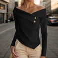 thumbnail image 2 of Long Sleeve Shirts for Women Elegant Off Shoulder Blouse Basic Solid Color Tops with Irregular Edges, 2 of 4