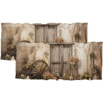 Brown Barn Door Curtain Valances for Kitchen Windows Western Country Retro Rural Rustic Farmhouse Rod Pocket Window Valance for Living Room Bathroom Bedroom Kitchen 54 by 18 in, 2 Panel