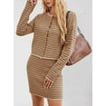 thumbnail image 5 of Women'S Fall Business Casual Outfits 2 Piece Striped Button Down Cardigan Sweater Skirt Set Khaki S, 5 of 8