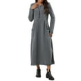 thumbnail image 2 of Gomelly Women Sweatshirts Dresses Solid Color Maxi Dress Loose Ladies A Line Work Crew Neck Light Gray L, 2 of 6