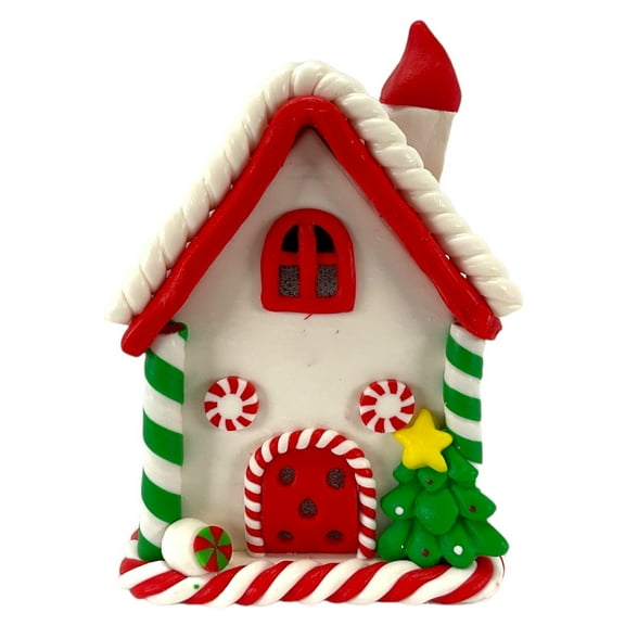 LED Multicolor Gingerbread House with Red Roof Christmas Ornament Decoration