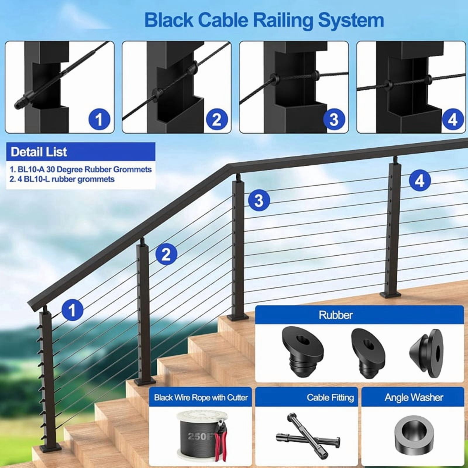 300Pcs Cable Railing Rubber Grommets for 1/8in 5/32in 3/16in Cables for Cable Railing Posts, 1/8in Cable Railing Grommet