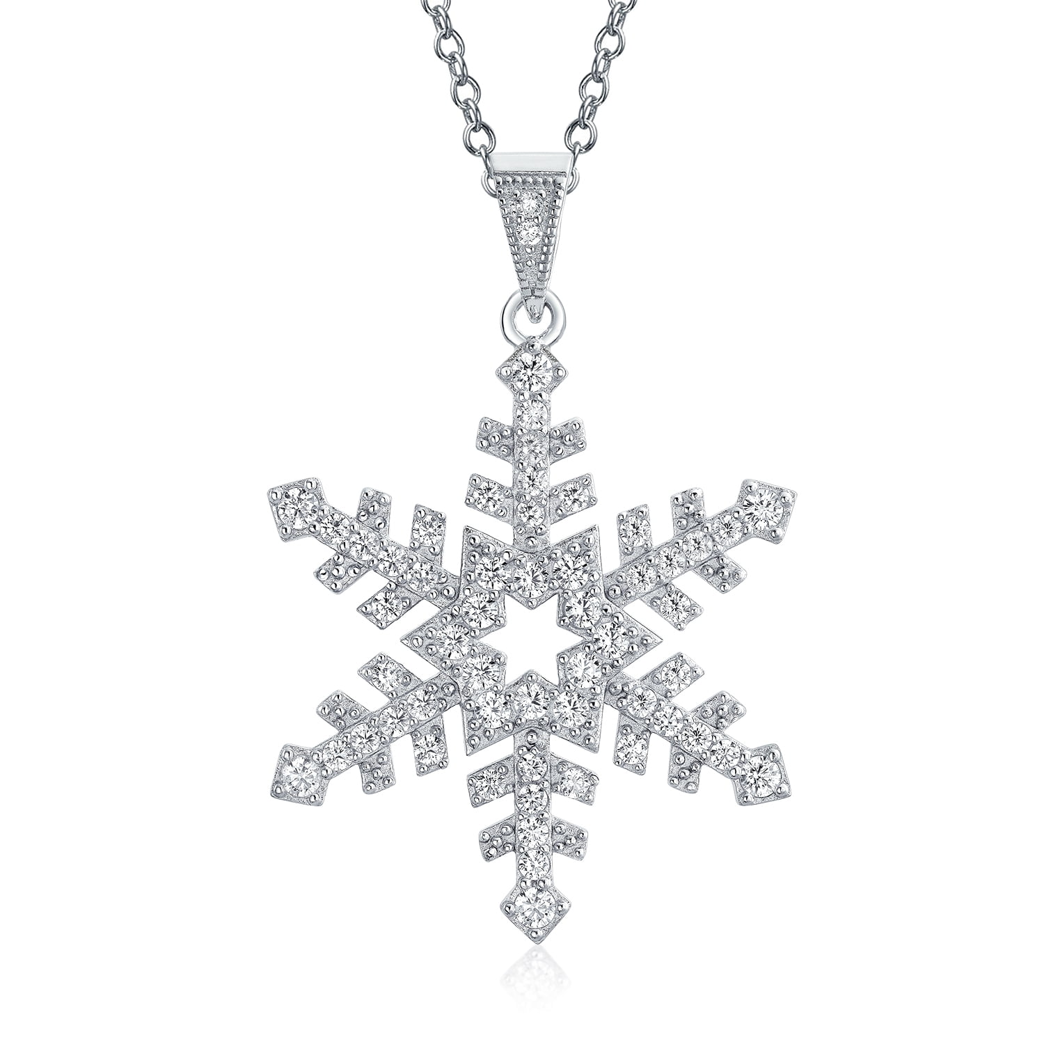 NEW 925 Sterling Silver Frozen Snowflake Christmas Star Womens Necklace Pendant 